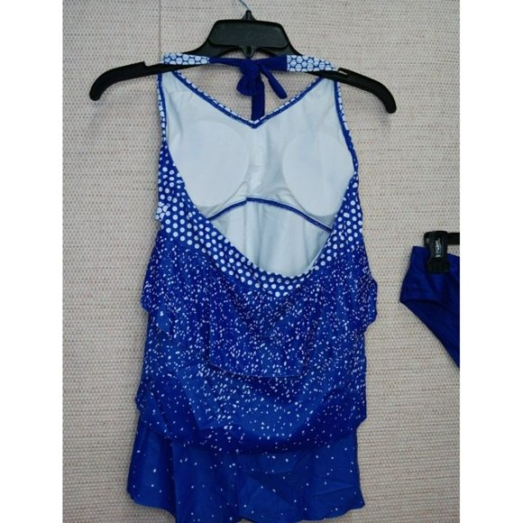 2pc Halter top blue bathing suit with underwear bottom. Spotted pattern - Picture 4 of 4